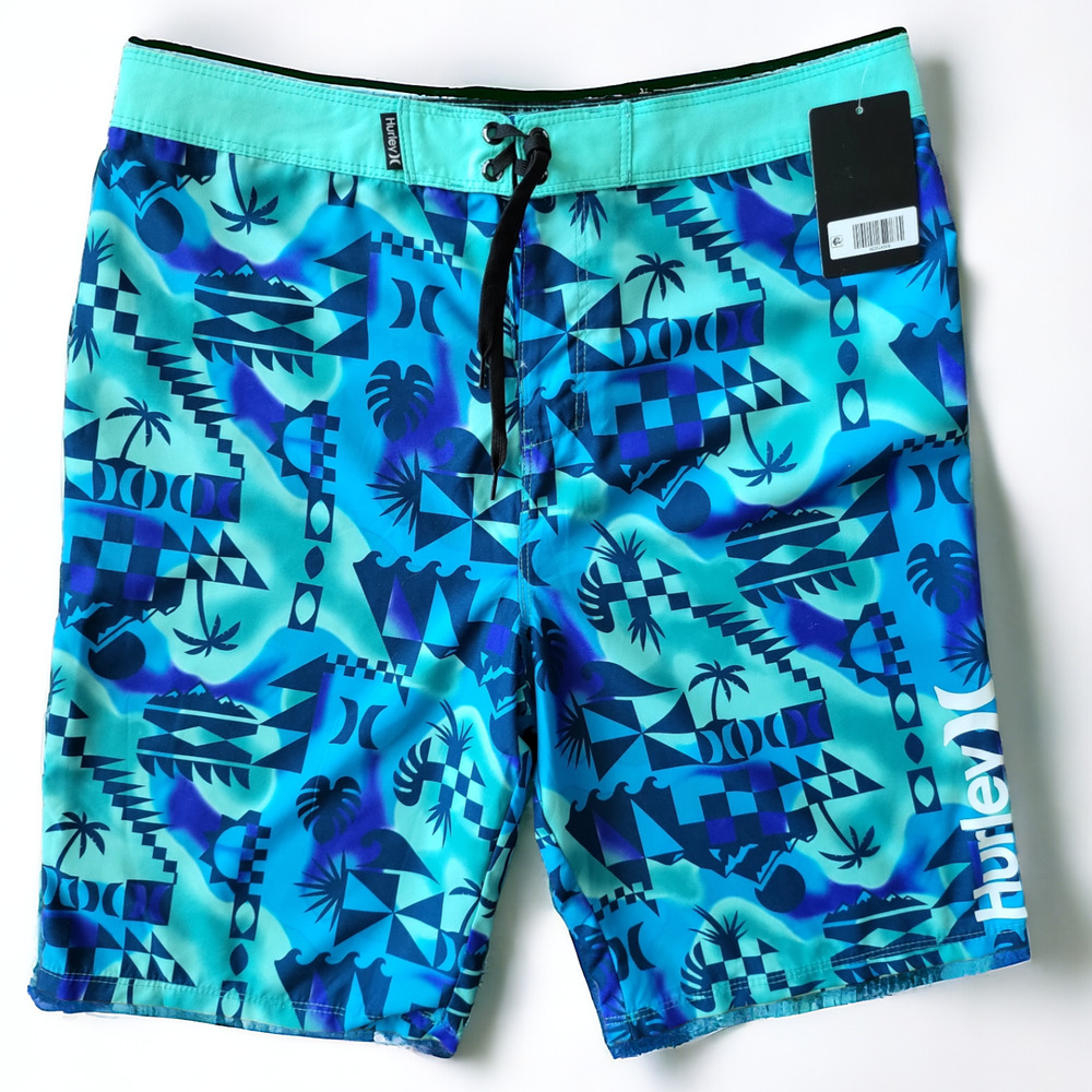 NWT‎ HURLEY Abstract Wave Runner Board Shorts 10" Inseam Blue Boy's Size 20